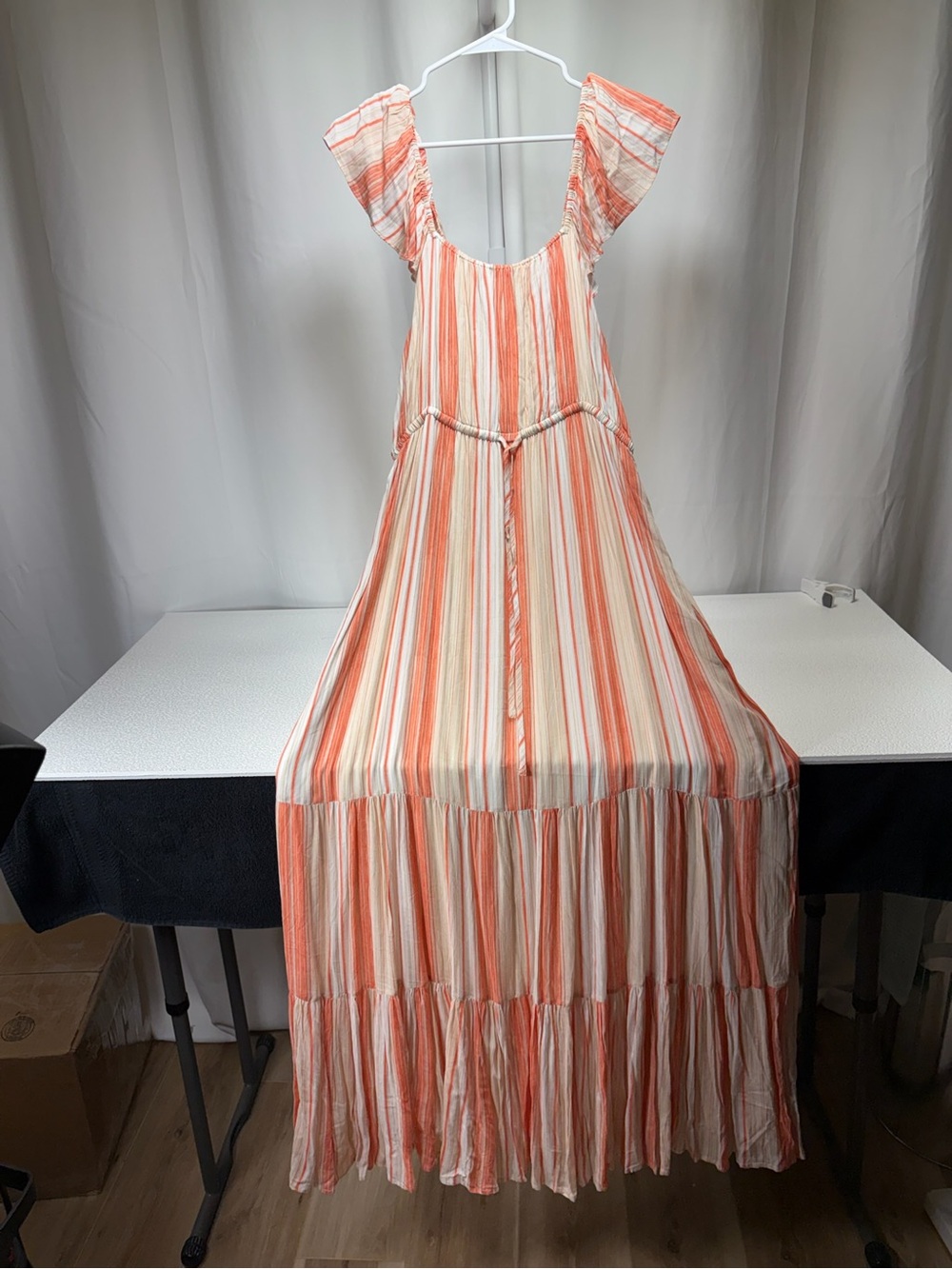 Liverpool Peach and Cream Striped Tiered Maxi Dress 4452